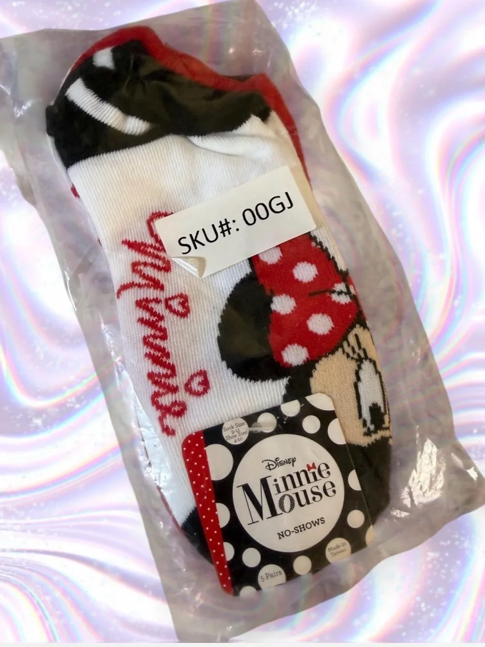 Disney Minnie Mouse 5 Pairs No-Show Socks - White, Red, Black Womens Size 4-10